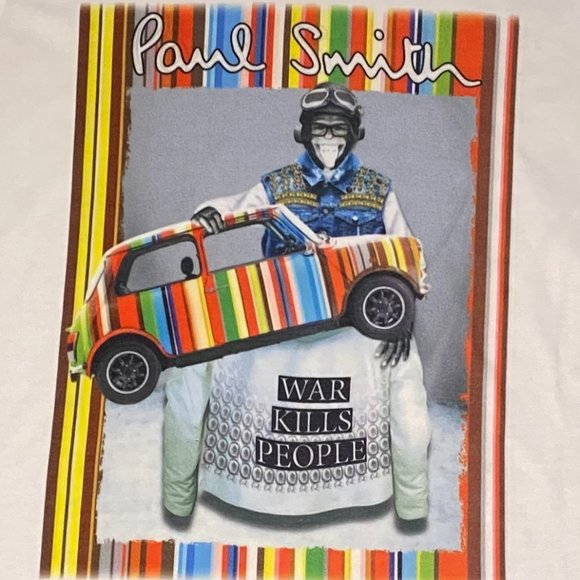 DESIGNER War Kills People Graphic Paul Smith Men's White Crew Neck T-shirt - Picture 1 of 3
